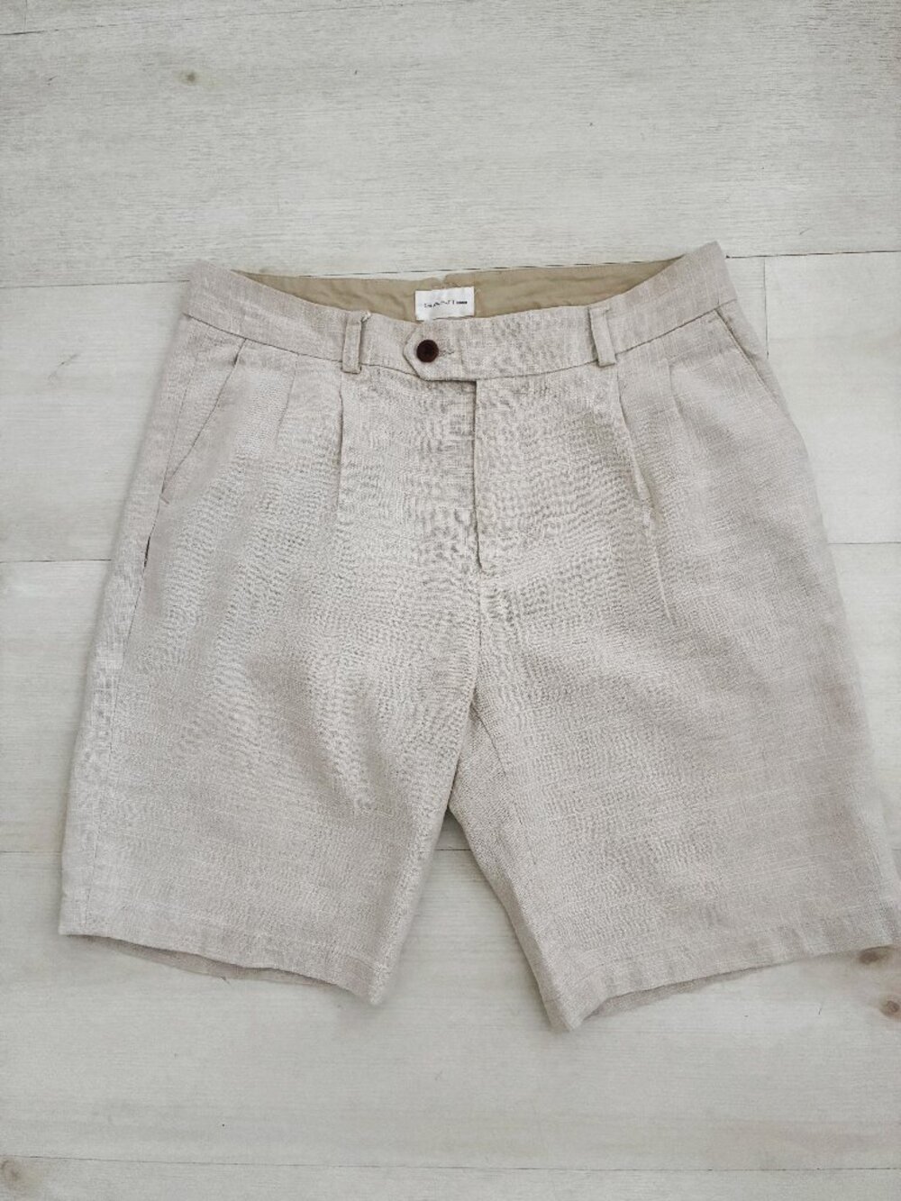 GANT Men's Pleated Linen Blend Shorts Beige Tan Size 44 (Fits Closer to a 32)